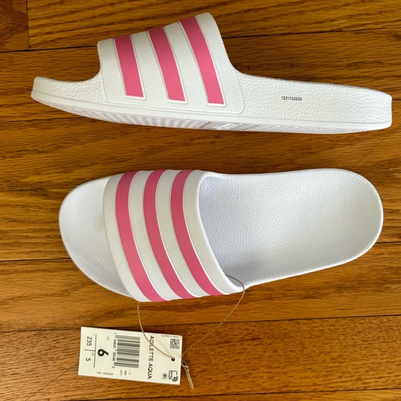 adidas Shoes - Adidas Slides Women’s 6 White Pink Adilette Aqua Sandals Casualwear Footwear New